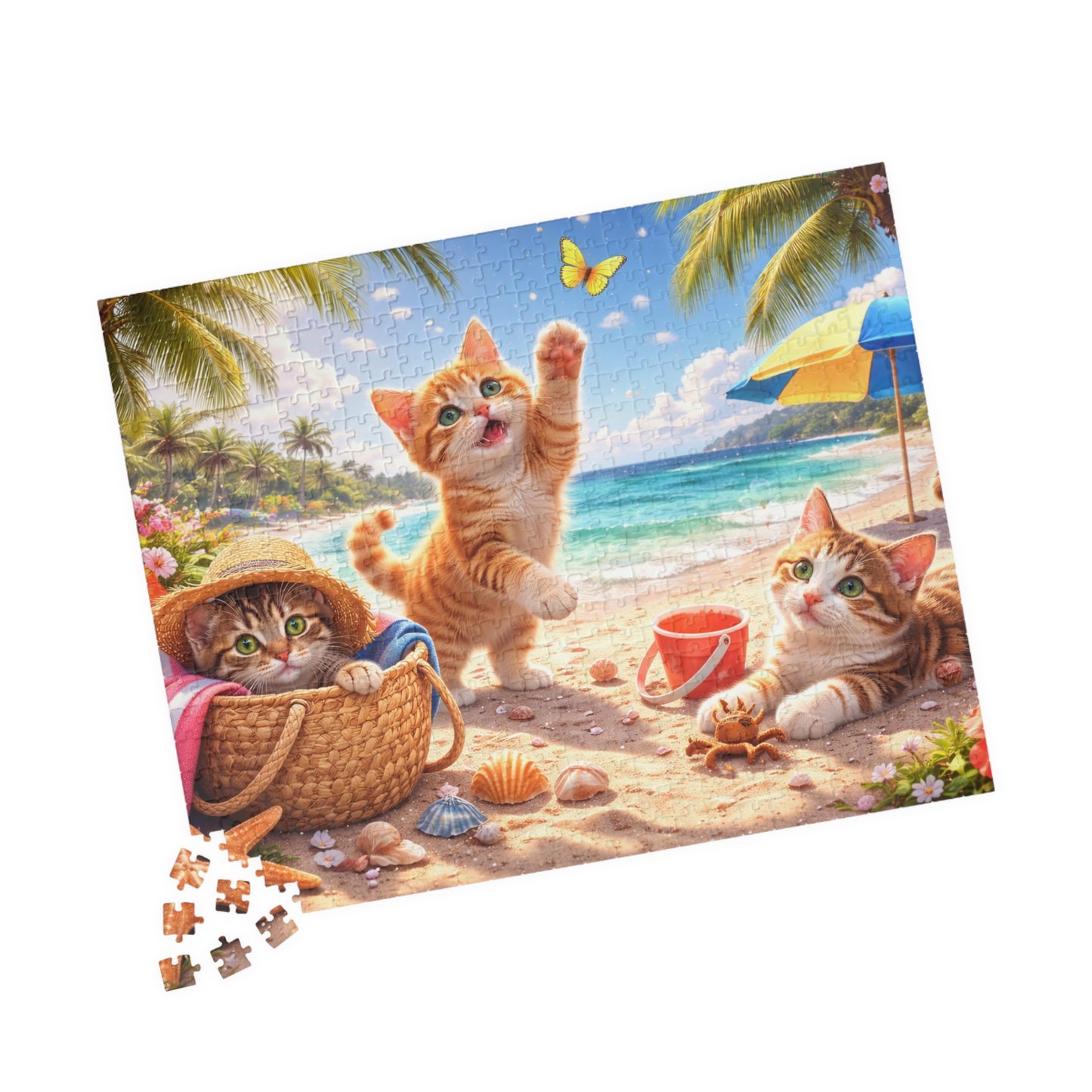 Summer Beach Kittens Puzzle 110 - 1000 Pieces | Cute Cats, Palms & Ocean Jigsaw