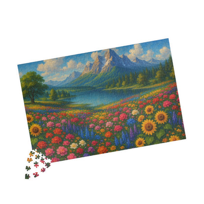 Mountain Meadow Flower Field Puzzle | Scenic Landscape Jigsaw