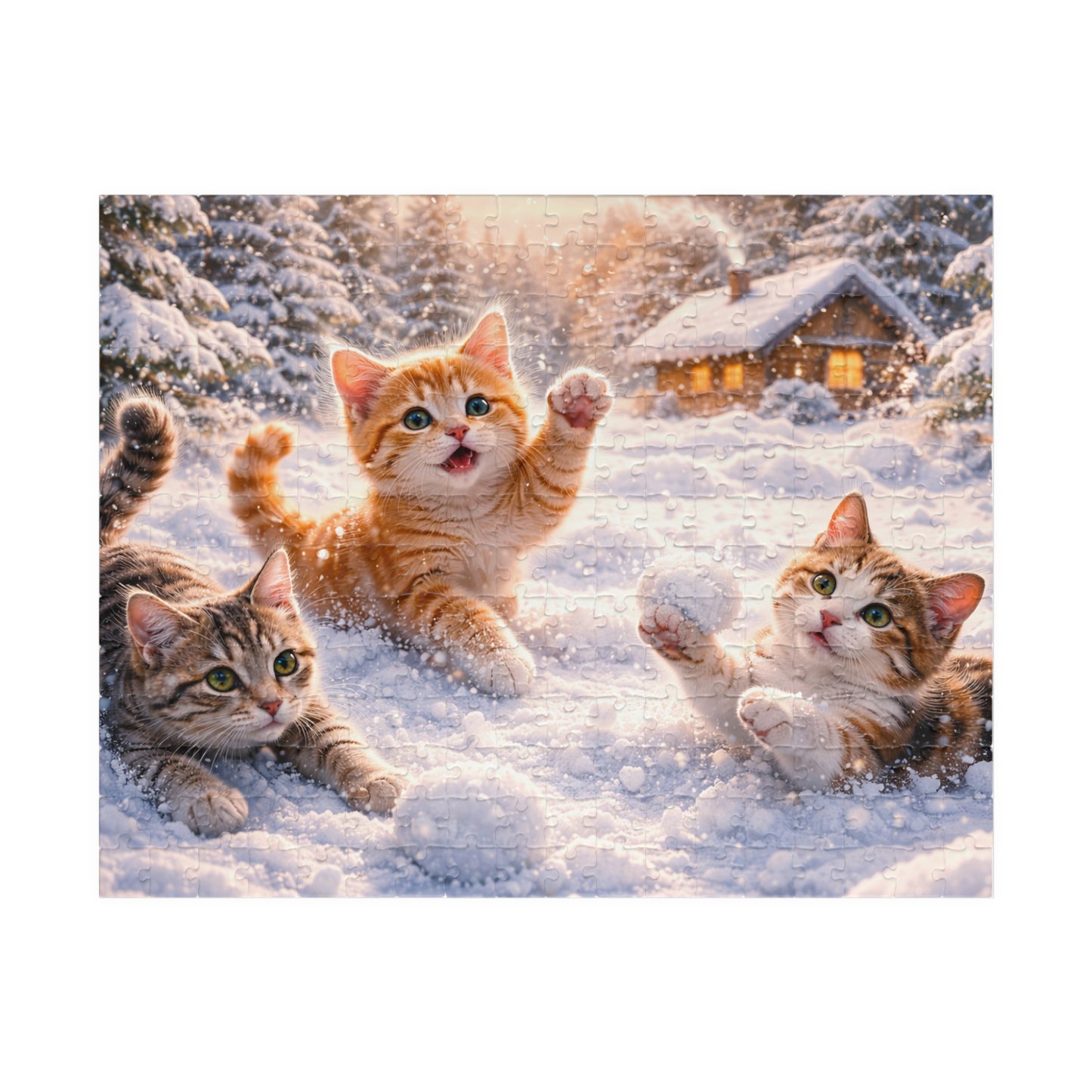 Snowy Kittens at the Cozy Cabin Puzzle  Winter Cats Jigsaw 110 - 1014 Pieces