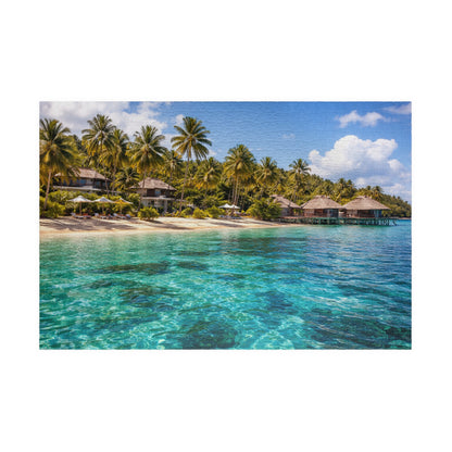 Tropical Lagoon Resort Puzzle | Overwater Bungalows & Turquoise Sea Jigsaw