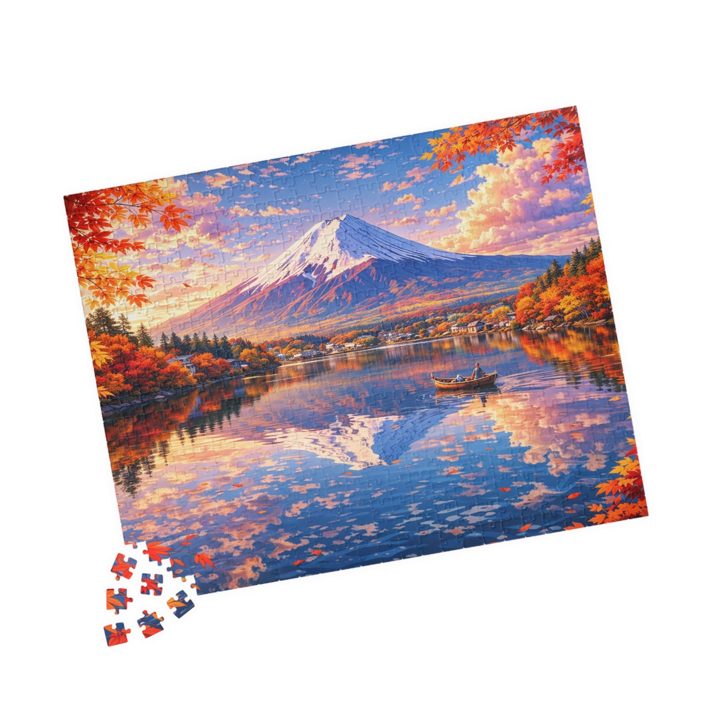 Mount Fuji Autumn Lake Puzzle  Anime-Style Japan Landscape Jigsaw (252 ~ 1014 Pieces)