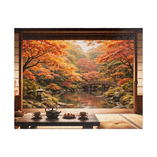 Shakkei Serenity Japanese Tatami Room Overlooking an Autumn Garden| Jigsaw Puzzle