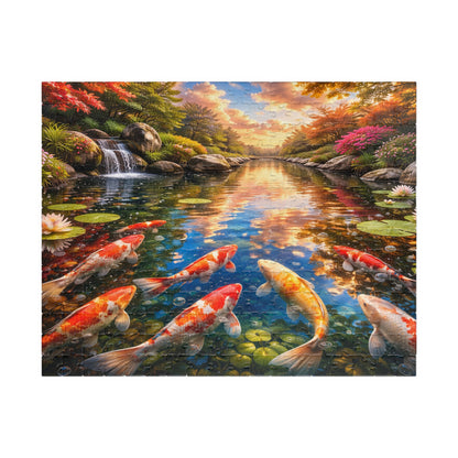 Koi Pond Sunset Puzzle 520-Piece | Scenic Koi Fish Jigsaw